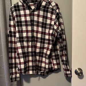 Eddie Bauer Black, White, and Red Plaid Men's Shirt